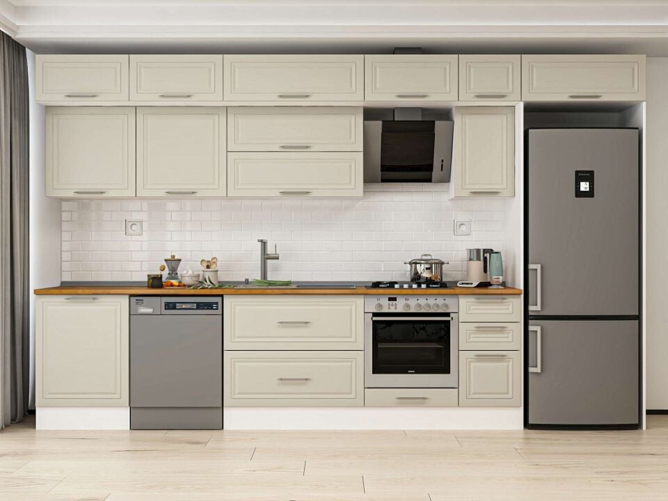 Alvinka 380X240 Cm Klasik Mebran Mutfak Dolabı Mb-E80S60S40-2 Mebran | Kumtaşı - Mdf