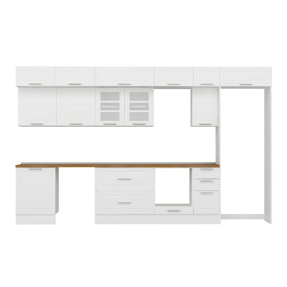 Alvinka 380X240 Cm Klasik Mebran Mutfak Dolabı Mb-E80S60S40-3 Mebran | Beyaz - Suntalam