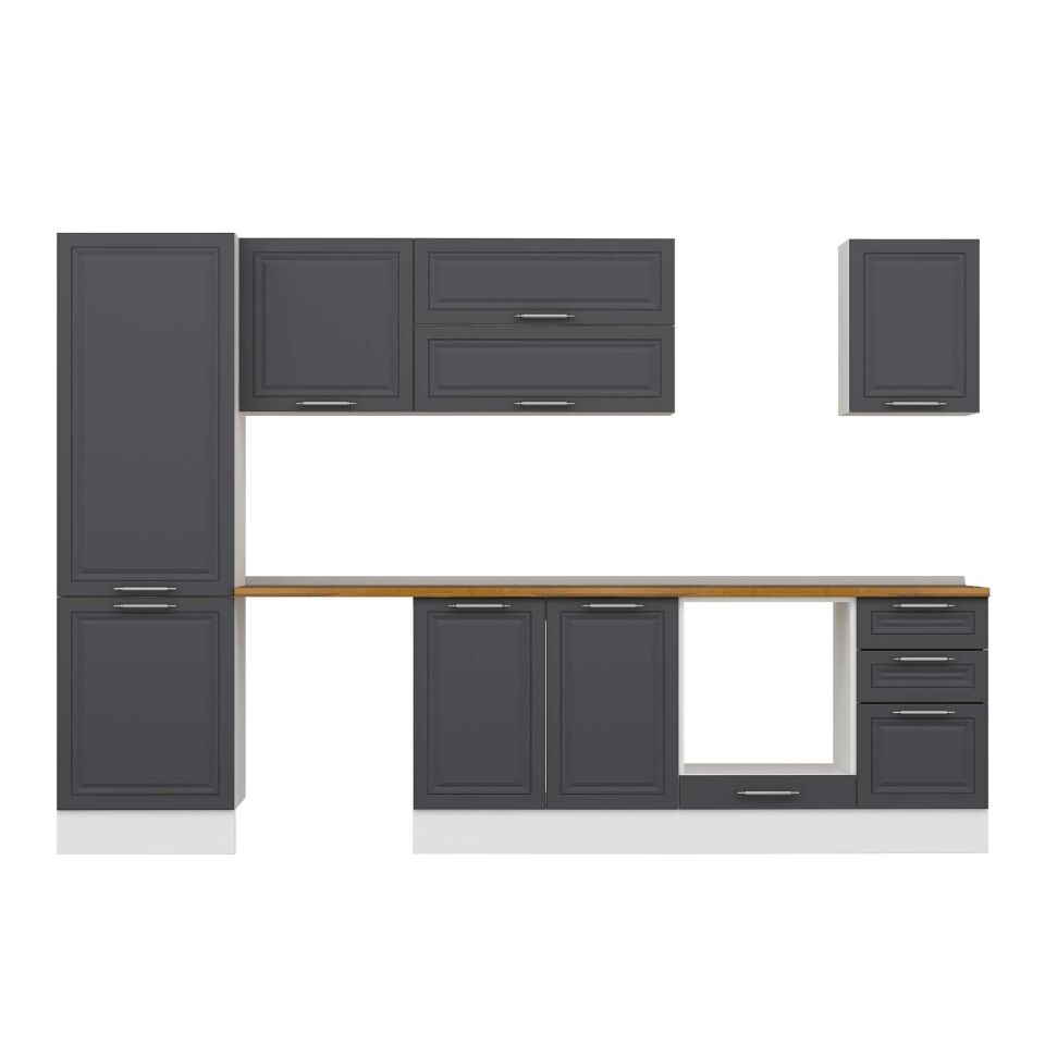 Alvinka 305X210 Cm Klasik Mebran Mutfak Dolabı Mb-E80B60S45-2 Mebran | Antrasit - Mdf