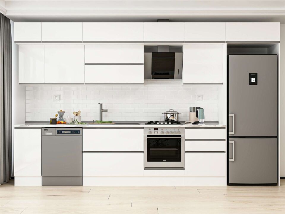 Alvinka 380X240 Cm High Gloss Mutfak Dolabı Mb-E80S40S60-2 High Gloss | Beyaz - Mdf
