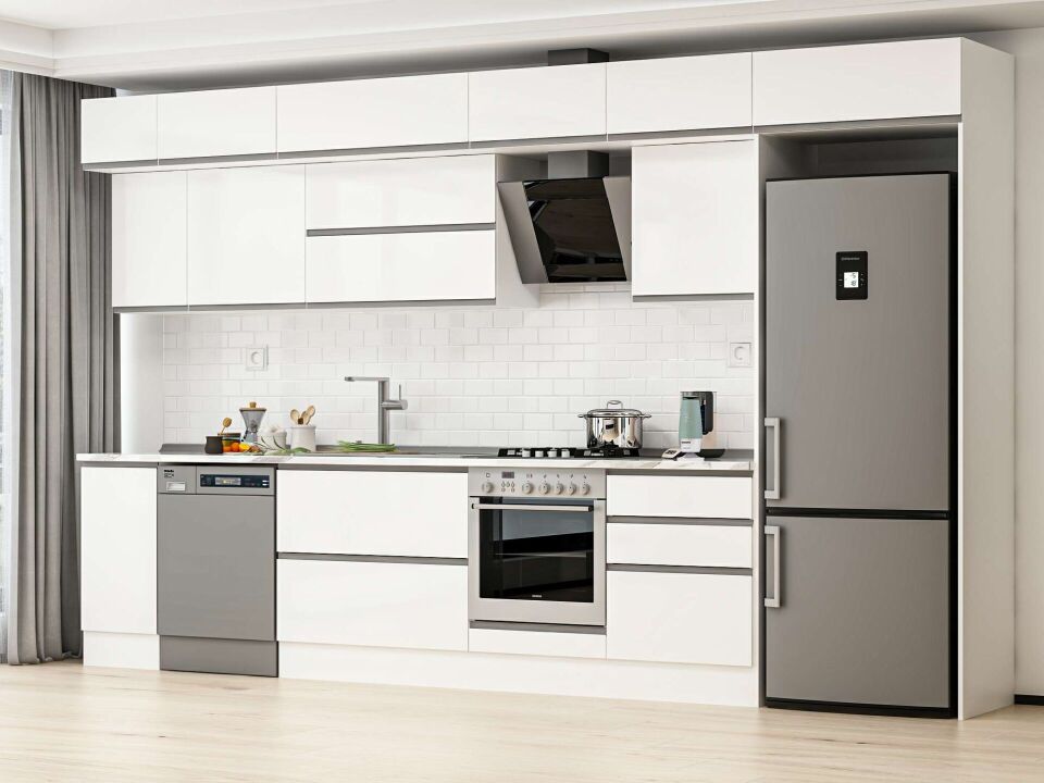 Alvinka 380X240 Cm High Gloss Mutfak Dolabı Mb-E80S40S60-2 High Gloss | Beyaz - Mdf