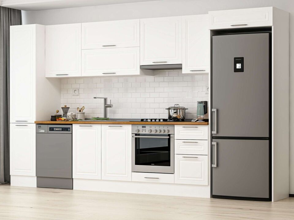 Alvinka 370X222 Cm Klasik Mebran Mutfak Dolabı Mbb-E80B45S45-1 Mebran | Beyaz - Mdf