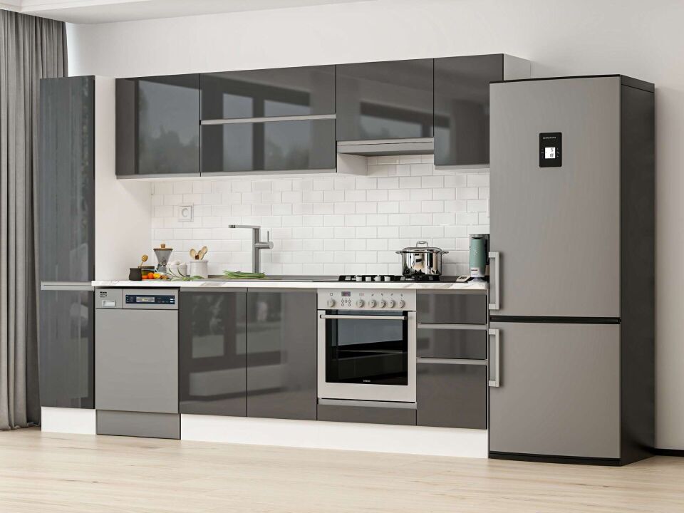 Alvinka 290X210 Cm High Gloss Mutfak Dolabı Mb-E90B40S40-1 High Gloss | Antrasit - Suntalam