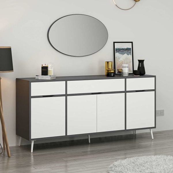 Elina Ayaklı Konsol Aynalı - Antrasit/Beyaz