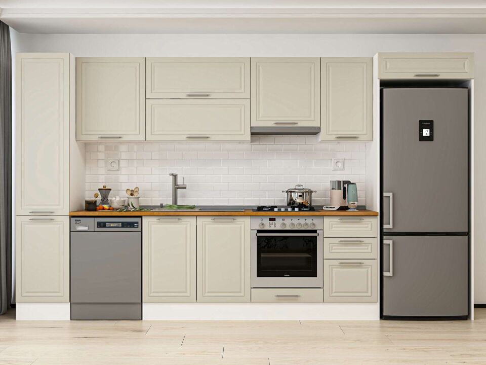 Alvinka 370X222 Cm Klasik Mebran Mutfak Dolabı Mbb-E80B45S45-1 Mebran | Kumtaşı - Mdf