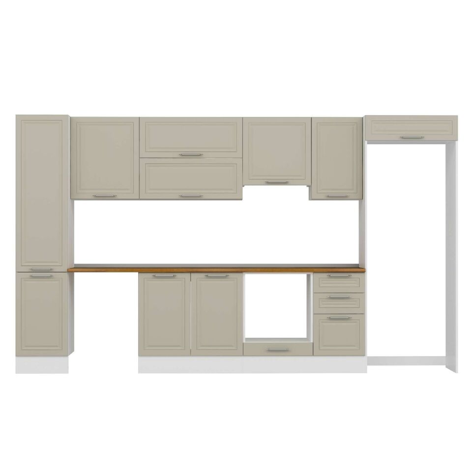 Alvinka 370X222 Cm Klasik Mebran Mutfak Dolabı Mbb-E80B45S45-1 Mebran | Kumtaşı - Mdf