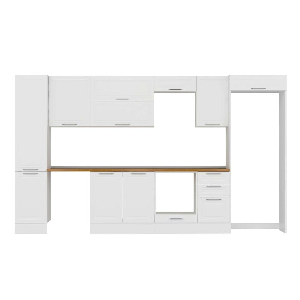 Alvinka 370X222 Cm Klasik Mebran Mutfak Dolabı Mbb-E80B45S45-2 Mebran | Beyaz - Suntalam
