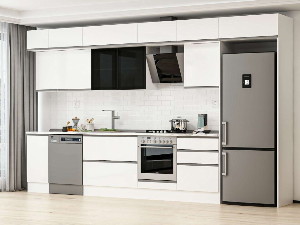 Alvinka 380X240 Cm High Gloss Mutfak Dolabı Mb-E80S40S60-3 High Gloss | Beyaz - Mdf