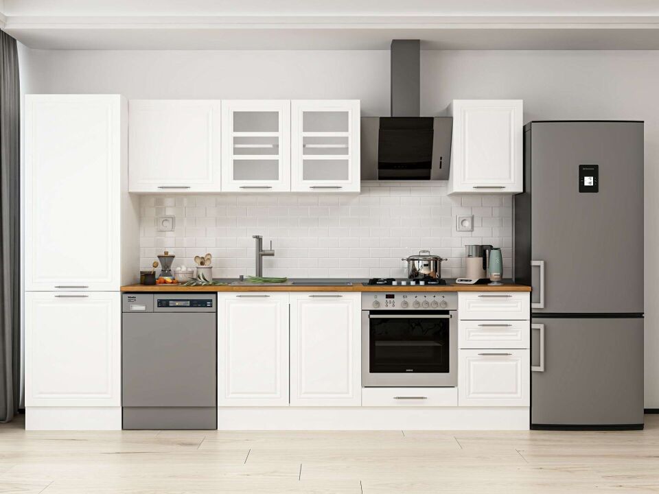 Alvinka 305X210 Cm Klasik Mebran Mutfak Dolabı Mb-E80B60S45-3 Mebran | Beyaz - Mdf