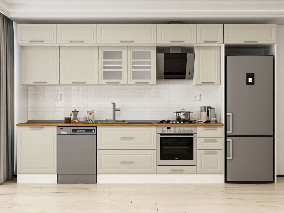 Alvinka 380X240 Cm Klasik Mebran Mutfak Dolabı Mb-E80S60S40-3 Mebran | Kumtaşı - Mdf