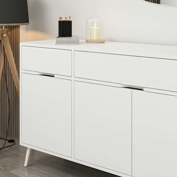 Elina Ayaklı Konsol Aynalı - Beyaz/Beyaz