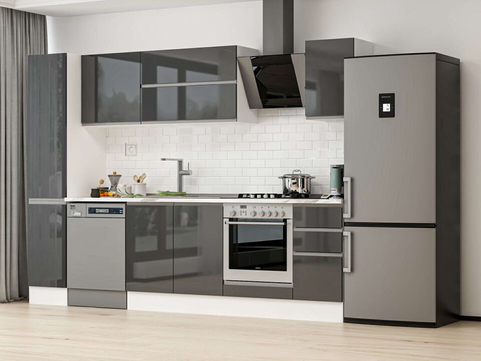 Alvinka 290X210 Cm High Gloss Mutfak Dolabı Mb-E90B40S40-2 High Gloss | Antrasit - Suntalam