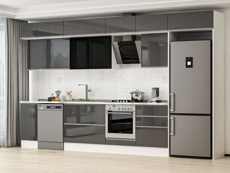 Alvinka 380X240 Cm High Gloss Mutfak Dolabı Mb-E80S40S60-3 High Gloss | Antrasit - Suntalam
