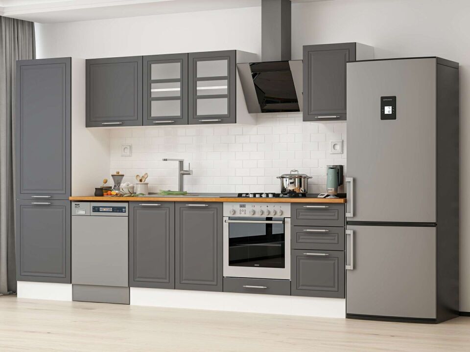 Alvinka 305X210 Cm Klasik Mebran Mutfak Dolabı Mb-E80B60S45-3 Mebran | Antrasit - Mdf