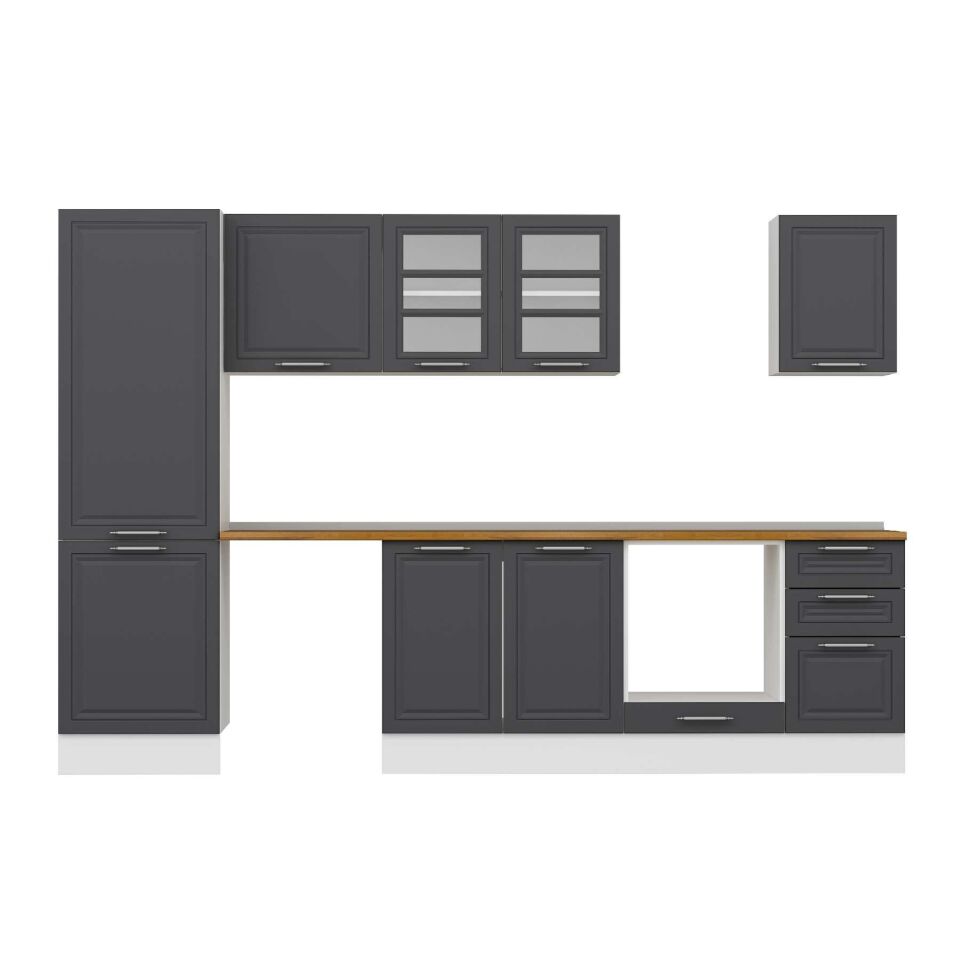 Alvinka 305X210 Cm Klasik Mebran Mutfak Dolabı Mb-E80B60S45-3 Mebran | Antrasit - Mdf