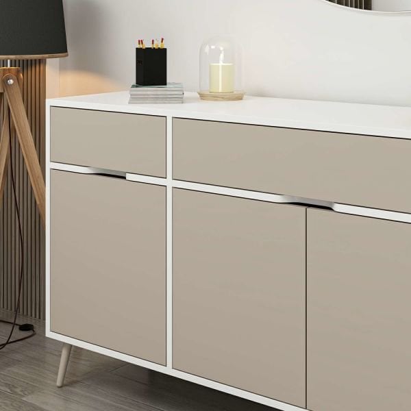 Elina Ayaklı Konsol Aynalı - Beyaz/Kumtaşı