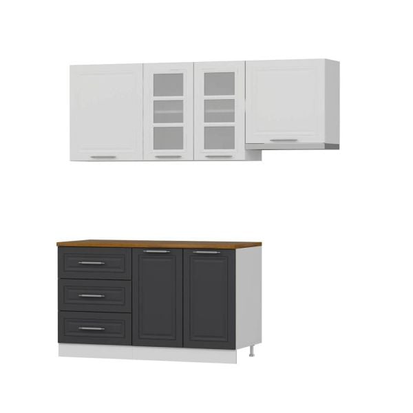 MİNAR 200 CM MEBRAN C MUTFAK DOLABI BEYAZ ANTRASİT 200-MCBA2