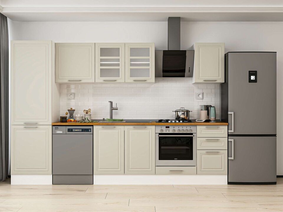 Alvinka 305X210 Cm Klasik Mebran Mutfak Dolabı Mb-E80B60S45-3 Mebran | Kumtaşı - Mdf