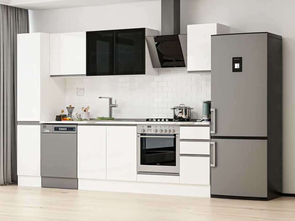 Alvinka 290X210 Cm High Gloss Mutfak Dolabı Mb-E90B40S40-3 High Gloss | Beyaz - Suntalam