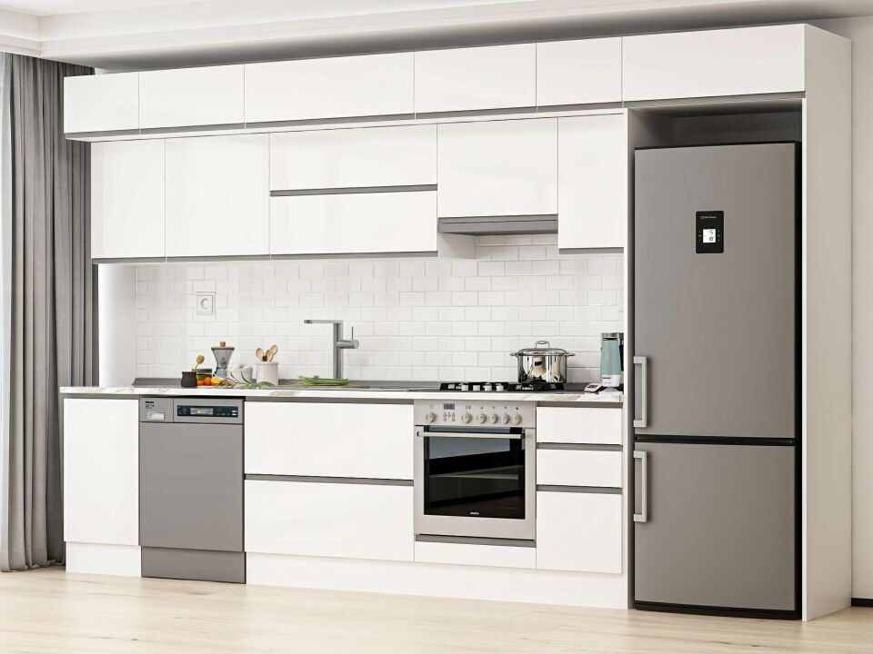 Alvinka 365X240 Cm High Gloss Mutfak Dolabı Mb-E80S45S40-1 High Gloss | Beyaz - Suntalam