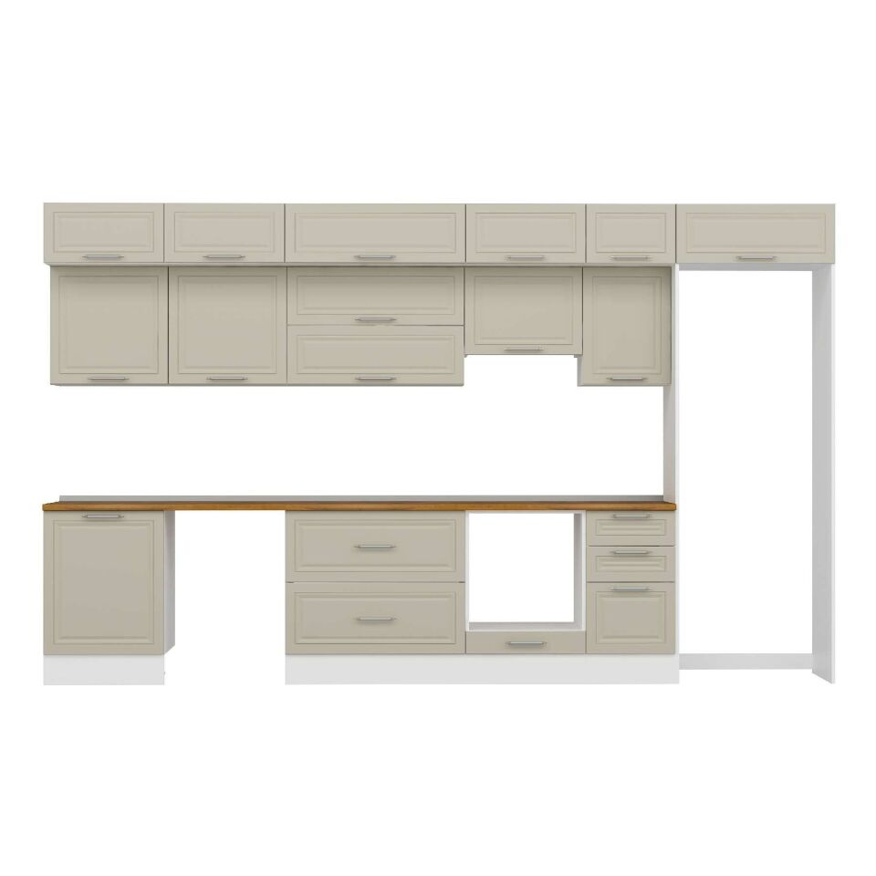 Alvinka 385X240 Cm Klasik Mebran Mutfak Dolabı Mb-E80S60S45-1 Mebran | Kumtaşı - Suntalam
