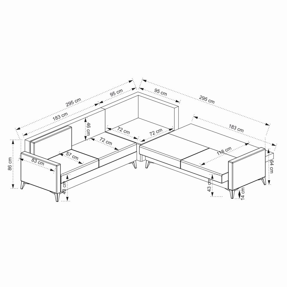 Kristal (3+K+3) L Köşe Koltuk Takımı Lacivert