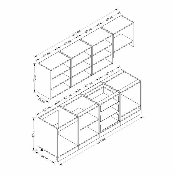MİNAR 240 CM MEBRAN C MUTFAK DOLABI BEYAZ ANTRASİT 240-MCBA1