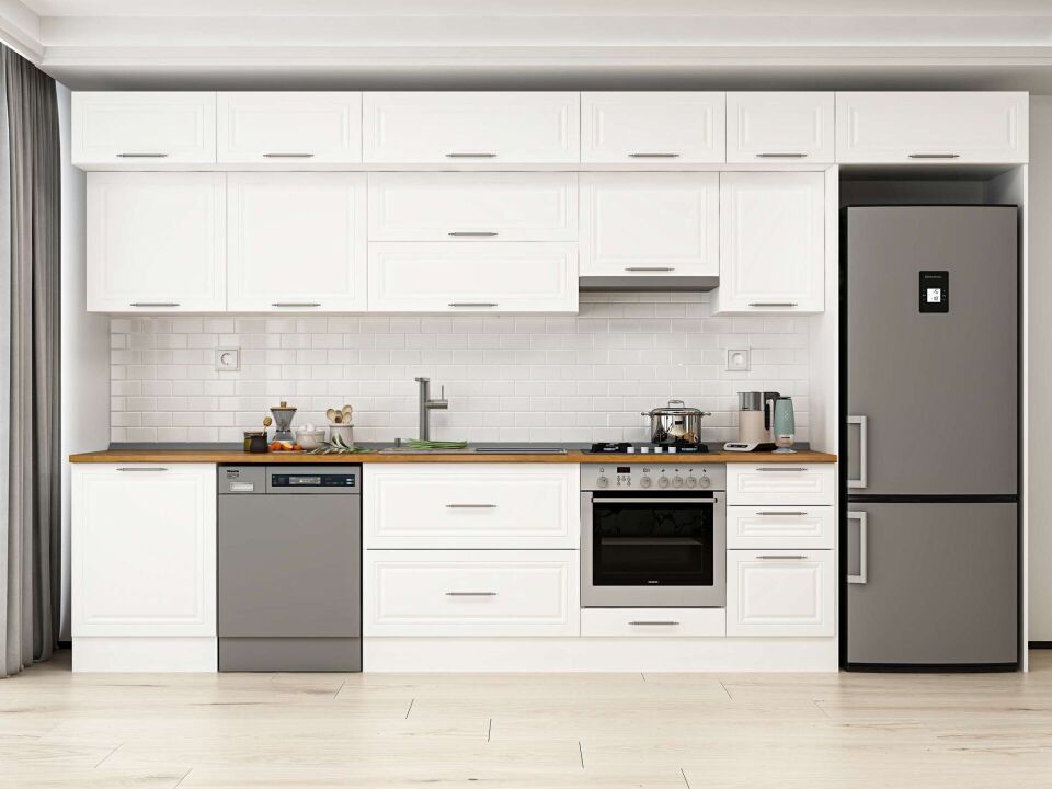Alvinka 385X240 Cm Klasik Mebran Mutfak Dolabı Mb-E80S60S45-1 Mebran | Beyaz - Mdf