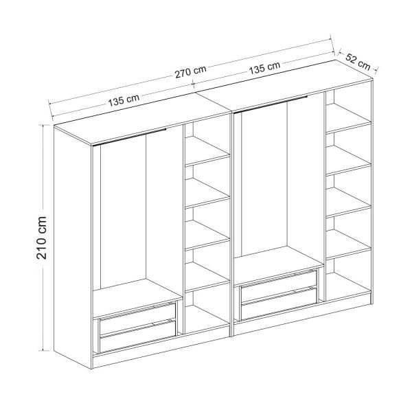 Kale 6 Füme Cam Kapaklı 4Ç Dolap Dore Füme Cam 210CM