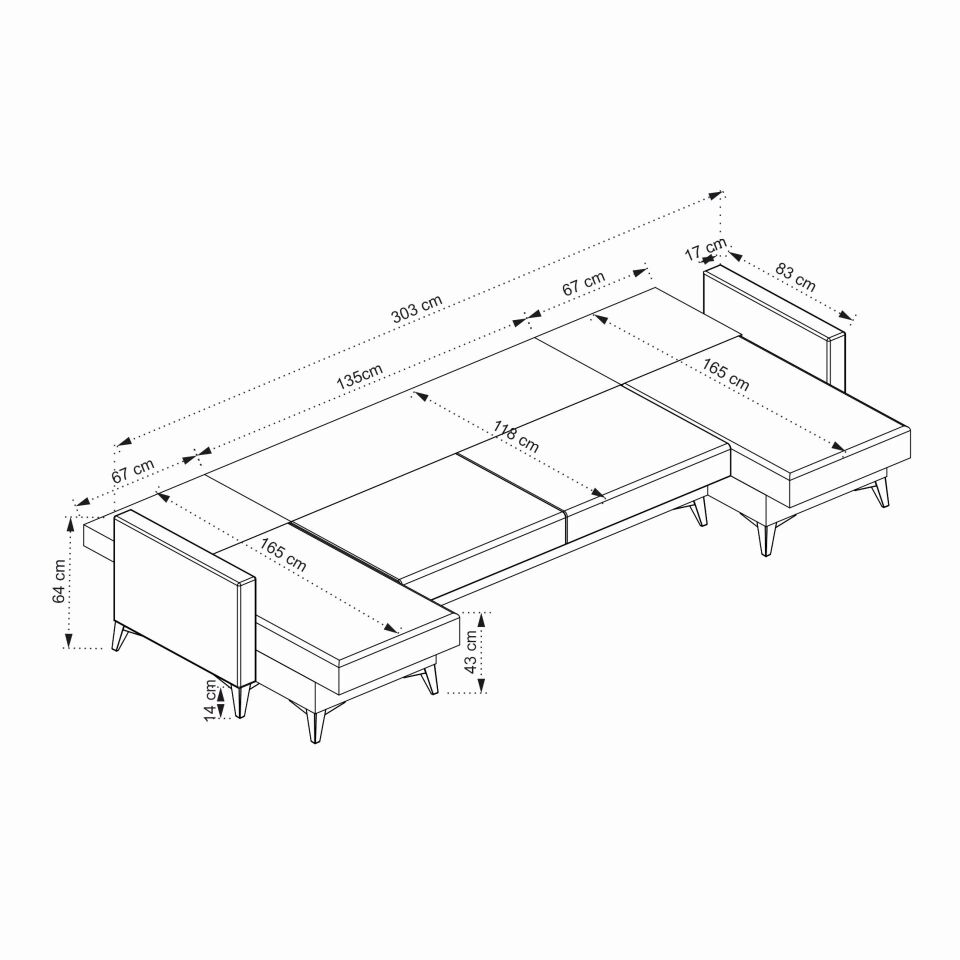 Kristal (D+2+D) Uzanmalı Köşe Koltuk Takımı Lacivert