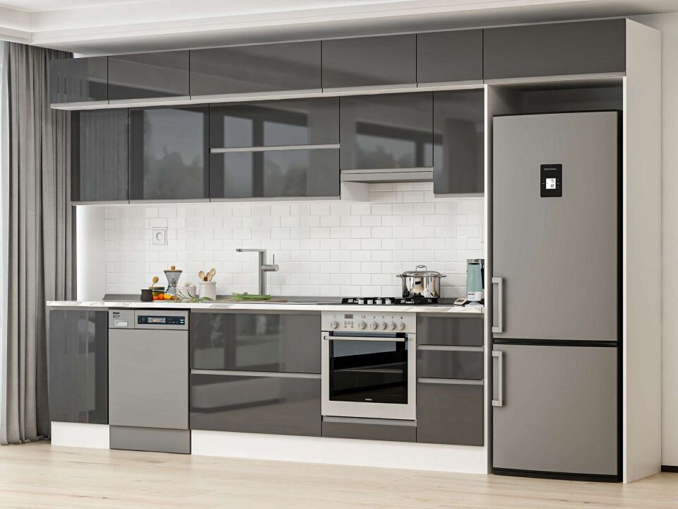 Alvinka 365X240 Cm High Gloss Mutfak Dolabı Mb-E80S45S40-1 High Gloss | Antrasit - Mdf