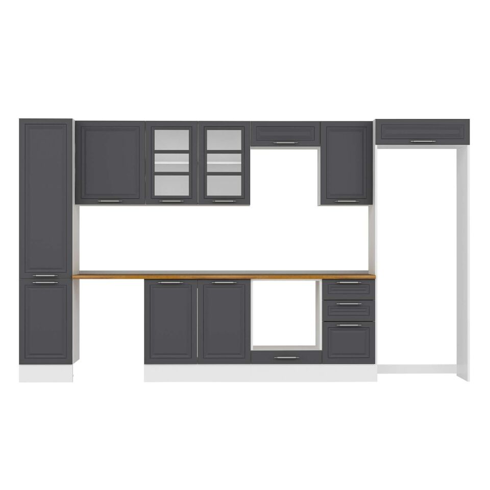 Alvinka 370X222 Cm Klasik Mebran Mutfak Dolabı Mbb-E80B45S45-3 Mebran | Antrasit - Suntalam