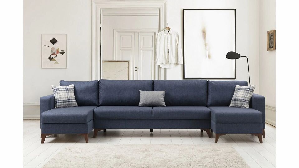 Kristal (D+3+D) Uzanmalı Köşe Koltuk Takımı Lacivert