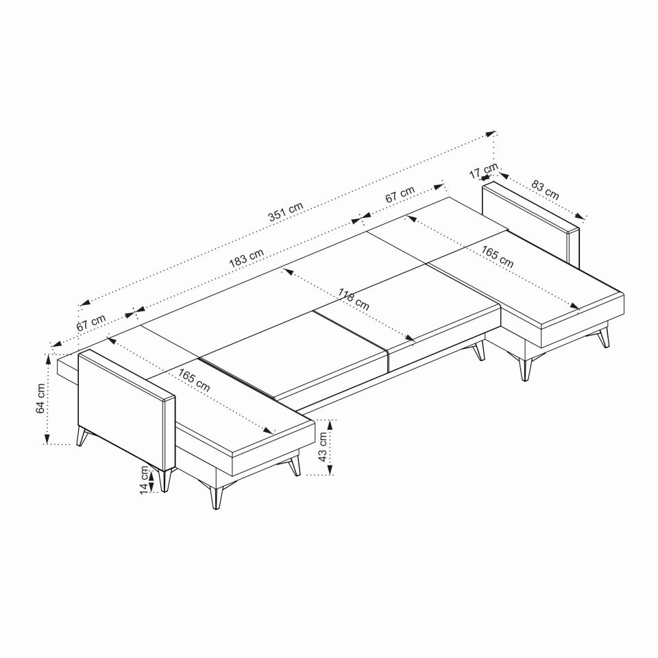 Kristal (D+3+D) Uzanmalı Köşe Koltuk Takımı Lacivert