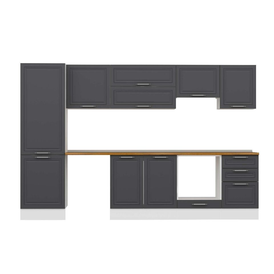 Alvinka 310X210 Cm Klasik Mebran Mutfak Dolabı Mb-E80B60S50-1 Mebran | Antrasit - Mdf