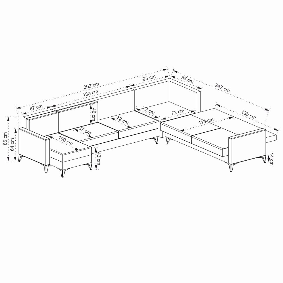 Kristal (D+3+K+2) Uzanmalı L Köşe Koltuk Takımı Lacivert