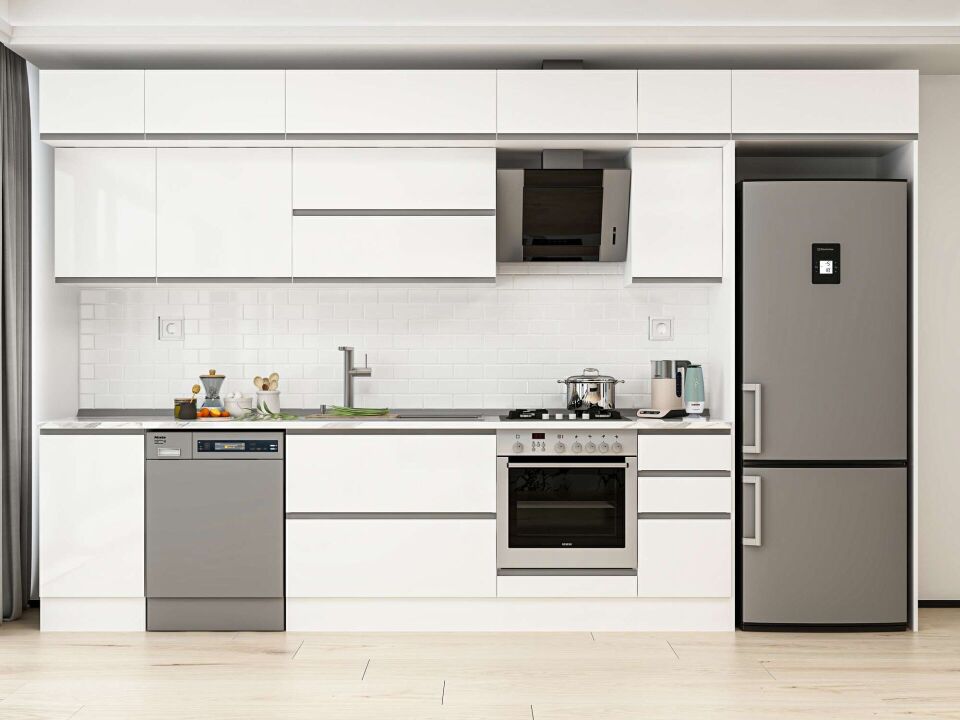 Alvinka 365X240 Cm High Gloss Mutfak Dolabı Mb-E80S45S40-2 High Gloss | Beyaz - Mdf