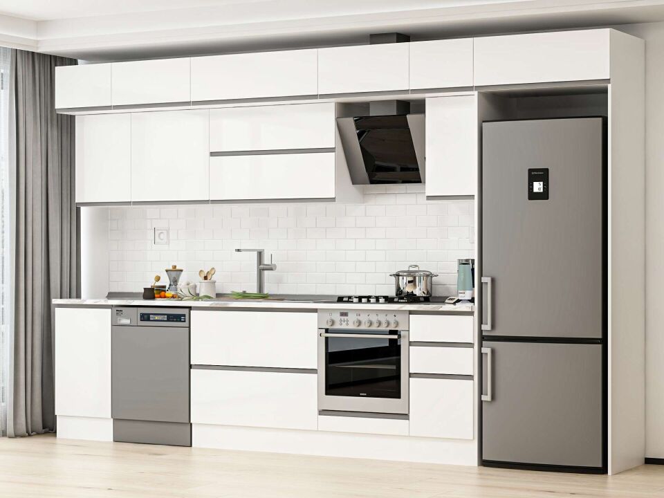 Alvinka 365X240 Cm High Gloss Mutfak Dolabı Mb-E80S45S40-2 High Gloss | Beyaz - Mdf