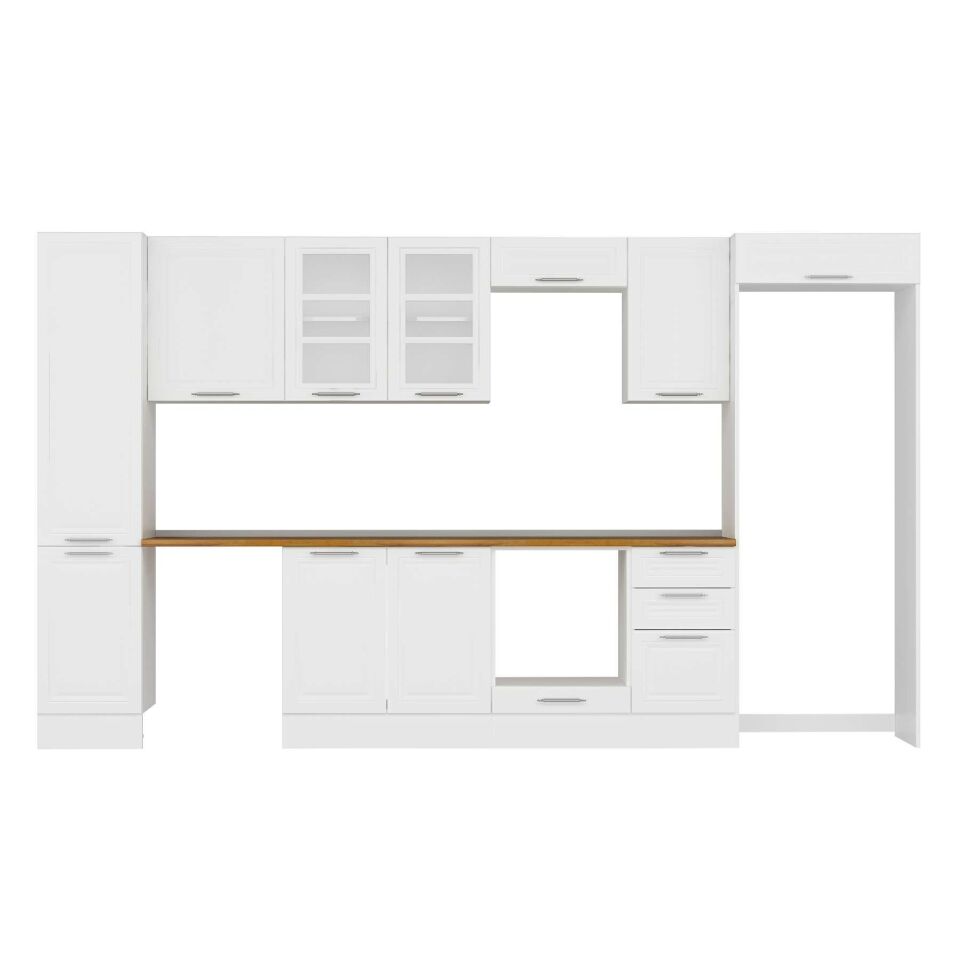 Alvinka 370X222 Cm Klasik Mebran Mutfak Dolabı Mbb-E80B45S45-3 Mebran | Beyaz - Mdf