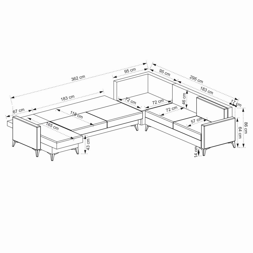 Kristal (D+3+K+3) Uzanmalı L Köşe Koltuk Takımı Lacivert