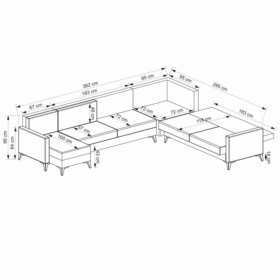 Kristal (D+3+K+3) Uzanmalı L Köşe Koltuk Takımı Lacivert