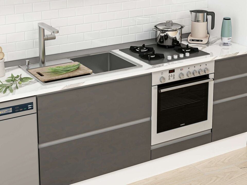 Alvinka 365X240 Cm High Gloss Mutfak Dolabı Mb-E80S45S40-2 High Gloss | Antrasit - Suntalam