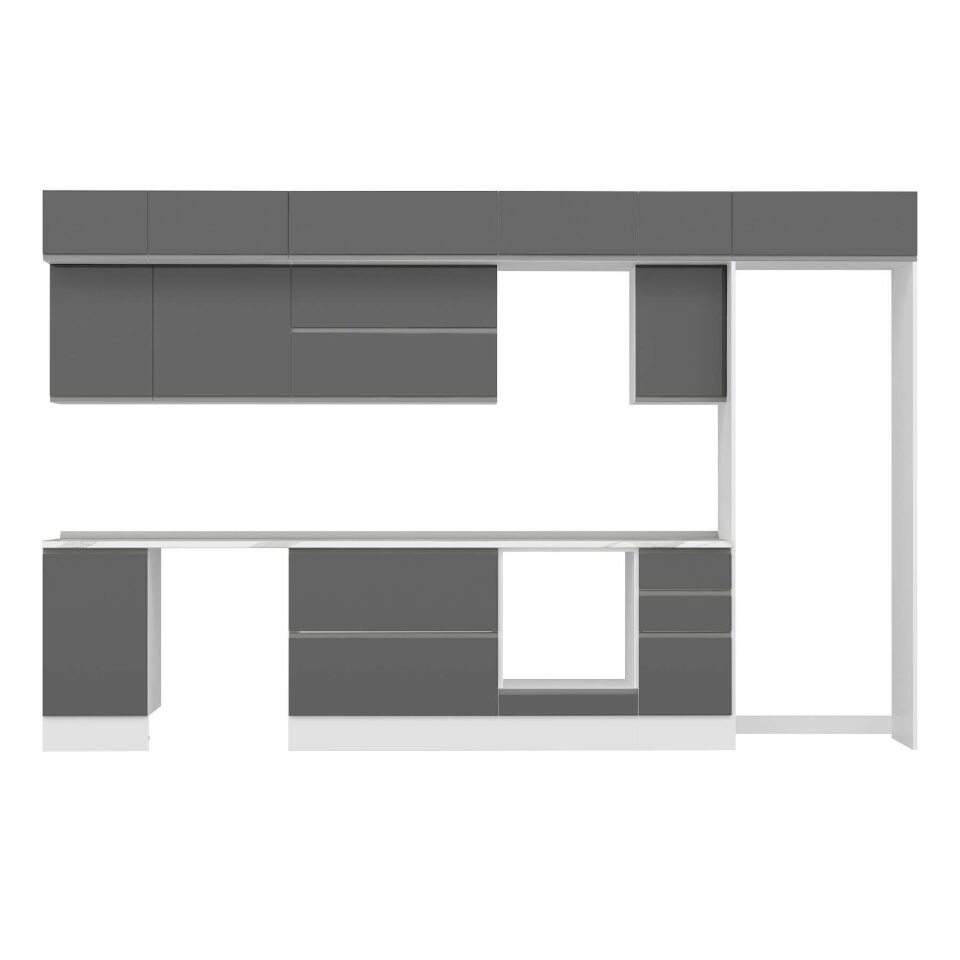 Alvinka 365X240 Cm High Gloss Mutfak Dolabı Mb-E80S45S40-2 High Gloss | Antrasit - Suntalam
