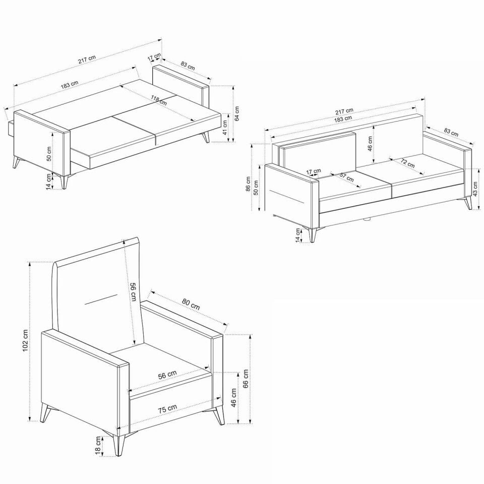 Kristal 3+1 Berjer Koltuk Takımı Lacivert