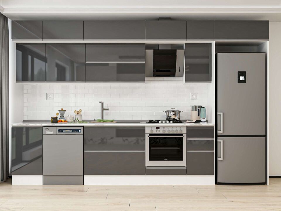 Alvinka 365X240 Cm High Gloss Mutfak Dolabı Mb-E80S45S40-2 High Gloss | Antrasit - Mdf