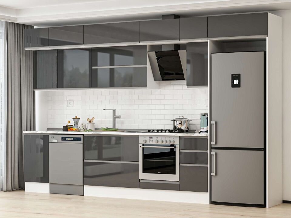 Alvinka 365X240 Cm High Gloss Mutfak Dolabı Mb-E80S45S40-2 High Gloss | Antrasit - Mdf