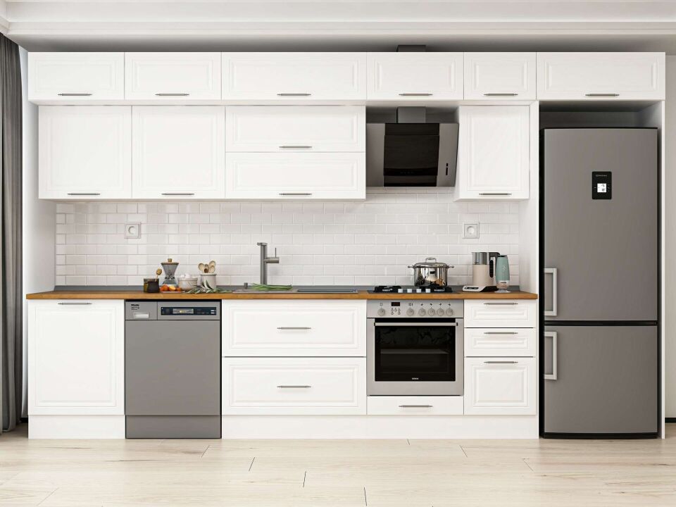 Alvinka 385X240 Cm Klasik Mebran Mutfak Dolabı Mb-E80S60S45-2 Mebran | Beyaz - Mdf