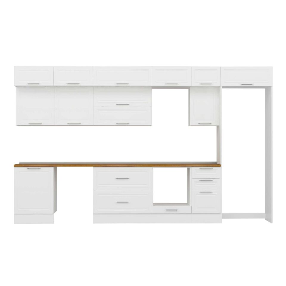 Alvinka 385X240 Cm Klasik Mebran Mutfak Dolabı Mb-E80S60S45-2 Mebran | Beyaz - Mdf