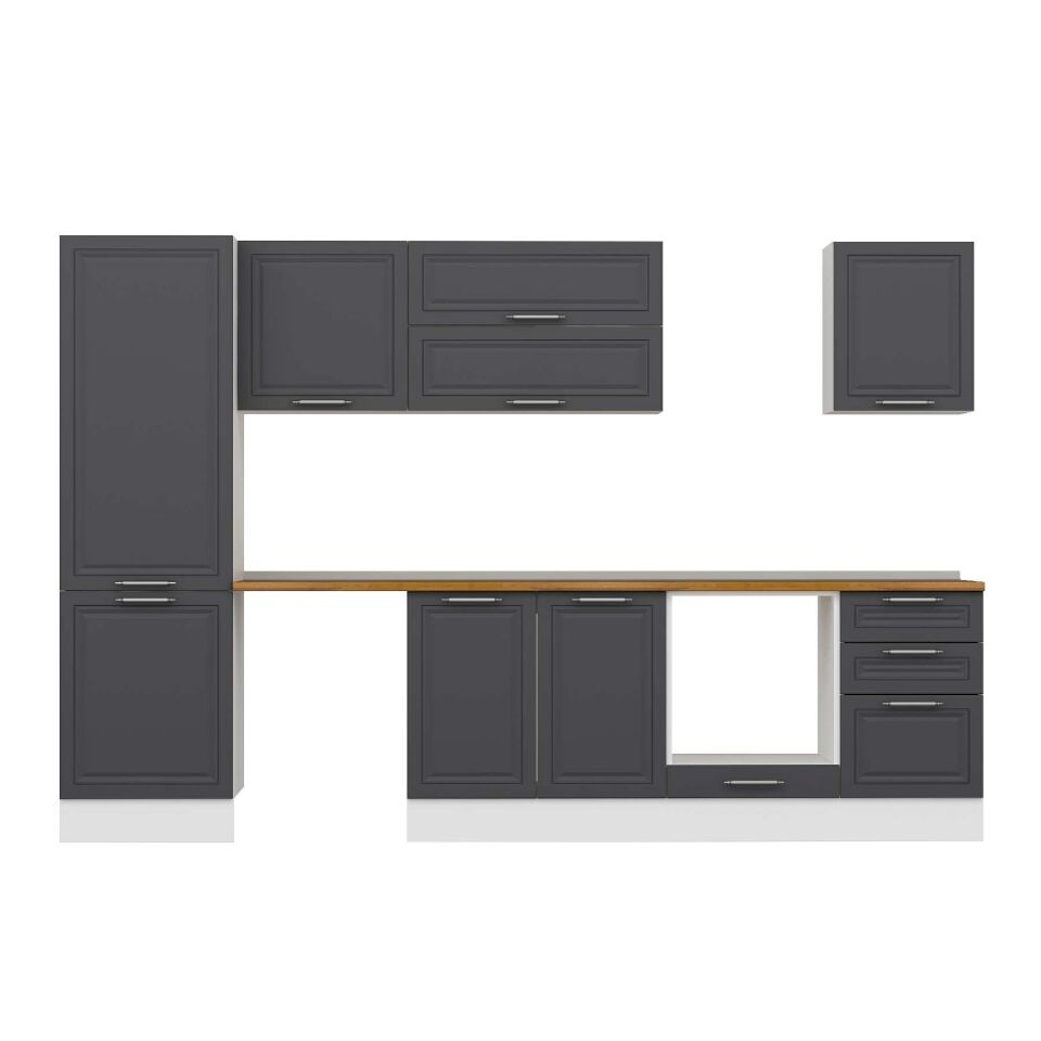 Alvinka 310X210 Cm Klasik Mebran Mutfak Dolabı Mb-E80B60S50-2 Mebran | Antrasit - Suntalam