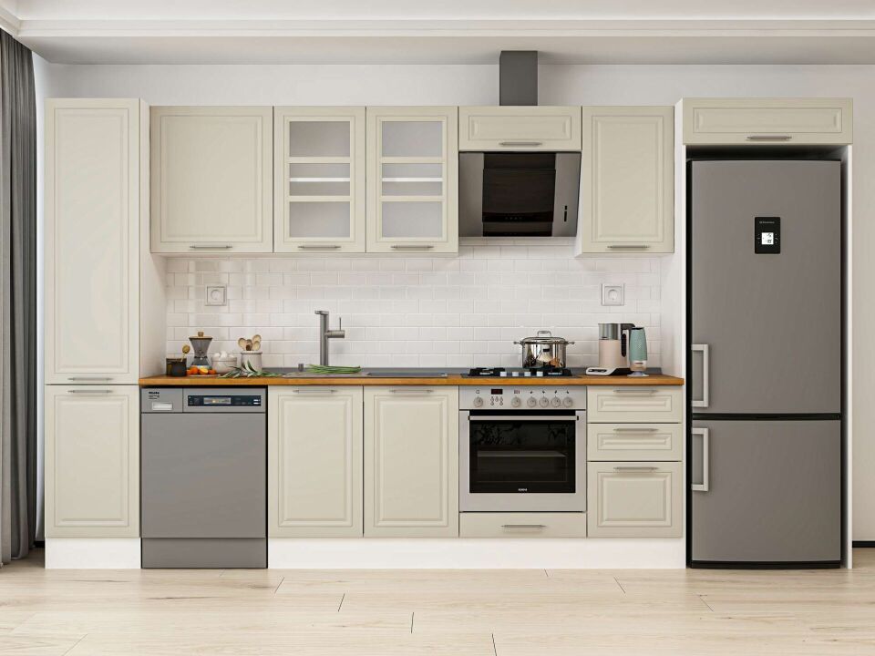 Alvinka 370X222 Cm Klasik Mebran Mutfak Dolabı Mbb-E80B45S45-3 Mebran | Kumtaşı - Mdf